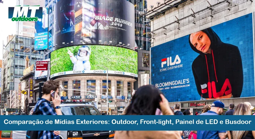 Comparação de Mídias Exteriores: Outdoor, Front-light, Painel de LED e Busdoor